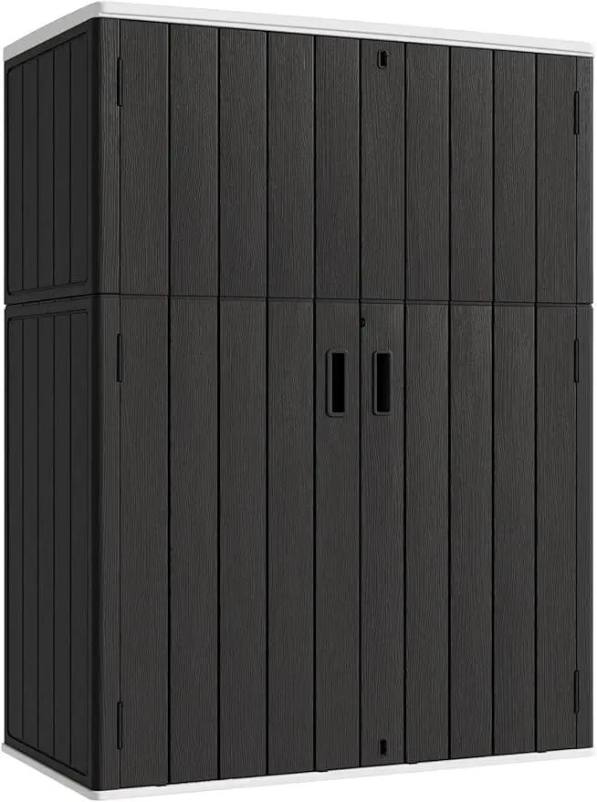 KINYING Outdoor Vertical Storage Shed,57 Cu.ft Outdoor Storage Cabinet Waterproof,Resin Sheds & Outdoor Storage Clearance for Garden,Patio,Backyard,Lockable (Black) by GreenHaven Gardens