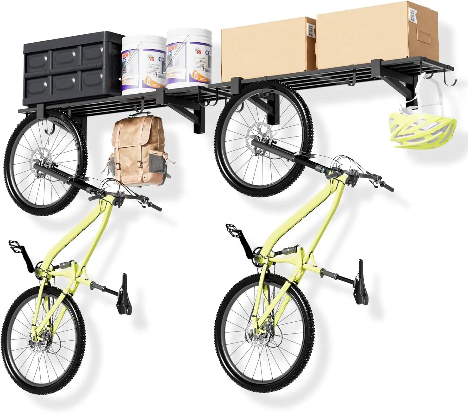 2-Pack Garage Wall Shelving, Heavy Duty Garage Storage Shelving With Hooks, Shelving Wall Mounted Holds 250 lbs Each,Black by GreenHaven Gardens