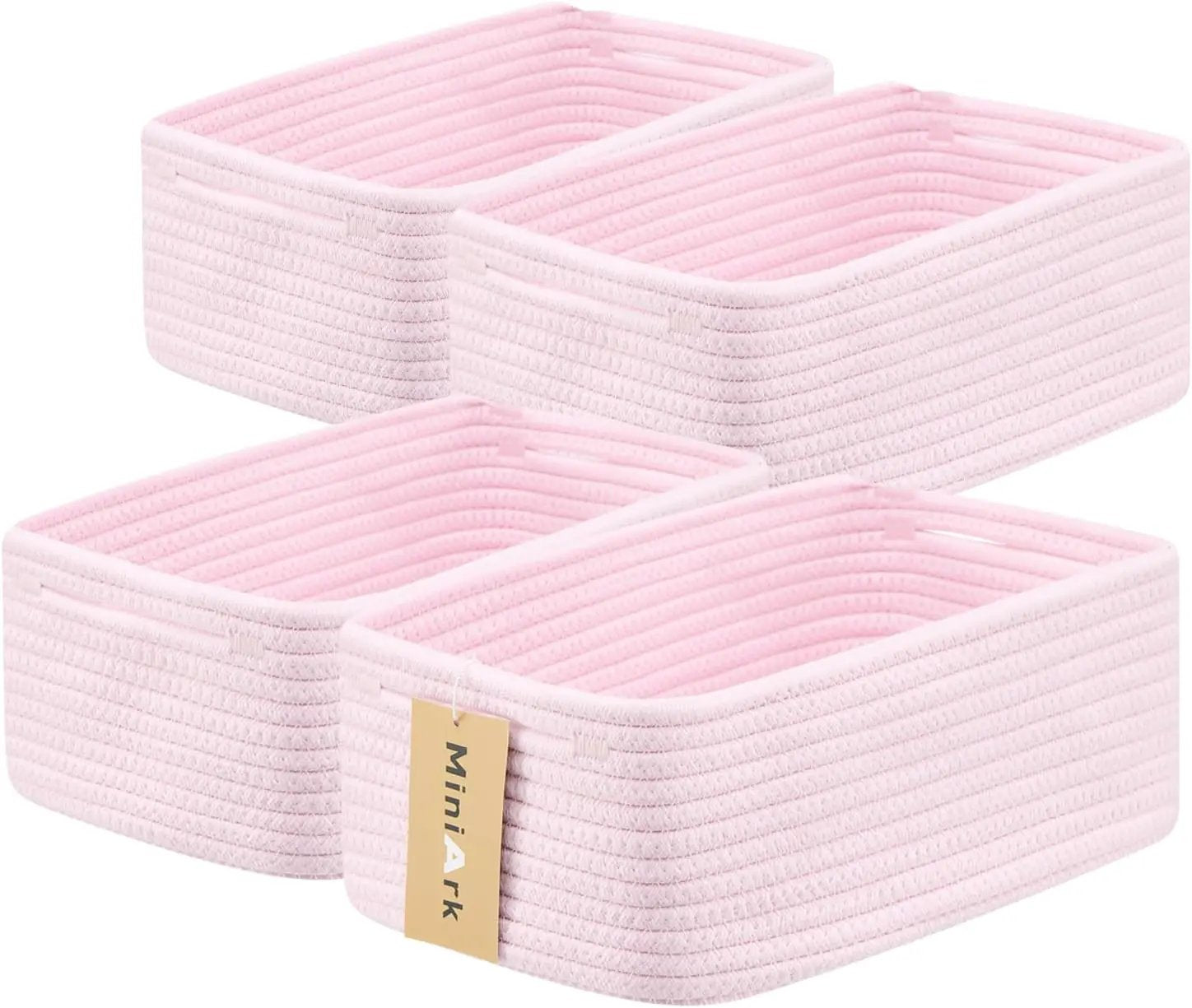 Small Storage Baskets for Organizing | Closet Organizer Bins | Shelf Toy Basket | Woven Rope Baskets | Cube Decorative Box | Shallow Basket | 13x8.5x5.1” | 4 Packs Light Pink by GreenHaven Gardens