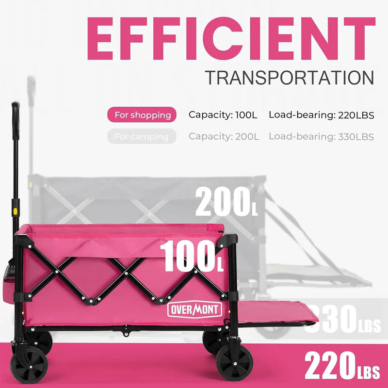 OVERMONT Collapsible Wagon with Tailgate - 220lbs Extended Lightweight Foldable Utility Wagons Folding Cart with Wheels - Small Garden Grocery Cart for Shopping,Grocery,Sports,Garden by GreenHaven Gardens