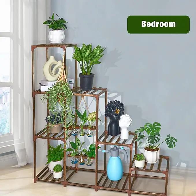 XXXFLOWER Plant Stand Indoor Outdoor Wood Plant Shelf for Multiple Plants ，Large Plant Rack for Window Garden Balcony Patio Porch Living Room (Brown-8 Potted) by GreenHaven Gardens