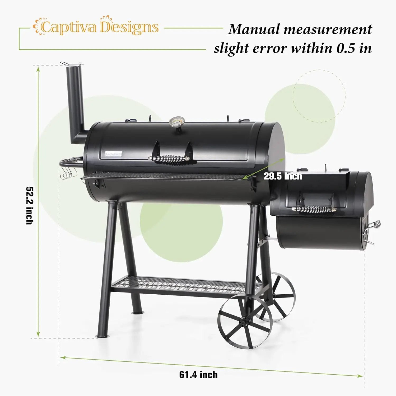 Captiva Designs Heavy Duty Outdoor Smoker,Extra Large Cooking Area(941 sq.in. in Total) Offset Smoker, Best Charcoal Smoker and Grill Combo for Outdoor Garden Patio and Backyard Cooking by GreenHaven Gardens