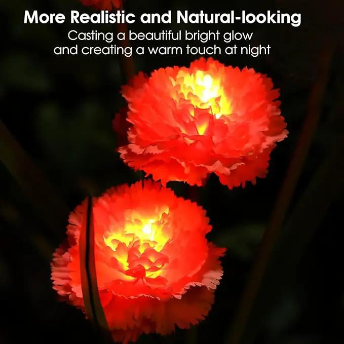 Solar Flowers Outdoor Waterproof, Solar Carnation Stake Lights Outside with 12 Real Looking Flowers for Yard Decorations Outdoor, Front Yard, Garden, Flower Bed, Lawn, Patio Decor (3 Pack) by GreenHaven Gardens