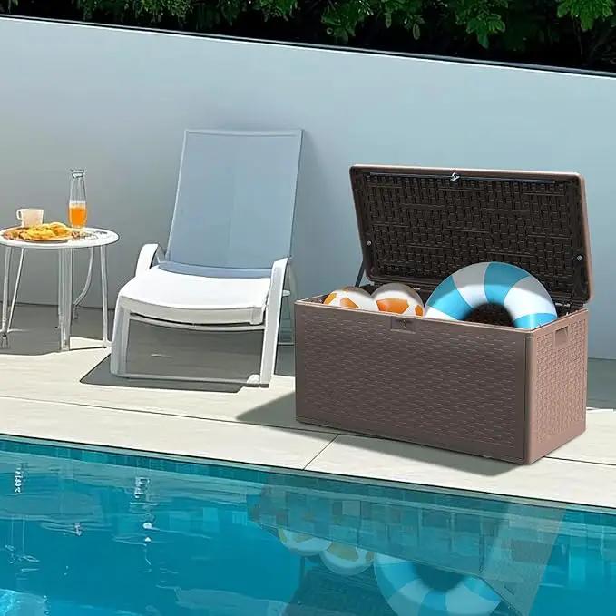 Premium Pro Edition 73 Gallon Lockable Resin Deck Box, Waterproof & UV-Resistant Outdoor Storage Box for Outdoor Cushion Storage, Garden Tools & Pool Accessories Storage, Brown by GreenHaven Gardens