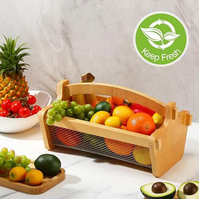 Garden Harvest Basket Mesh Storage with Handle Versatile Gardening Fruits Vegetables Gathering Basket Garden Supply Gardener Gift Spring for Washing Holding (Wood Color,13.4in) by GreenHaven Gardens