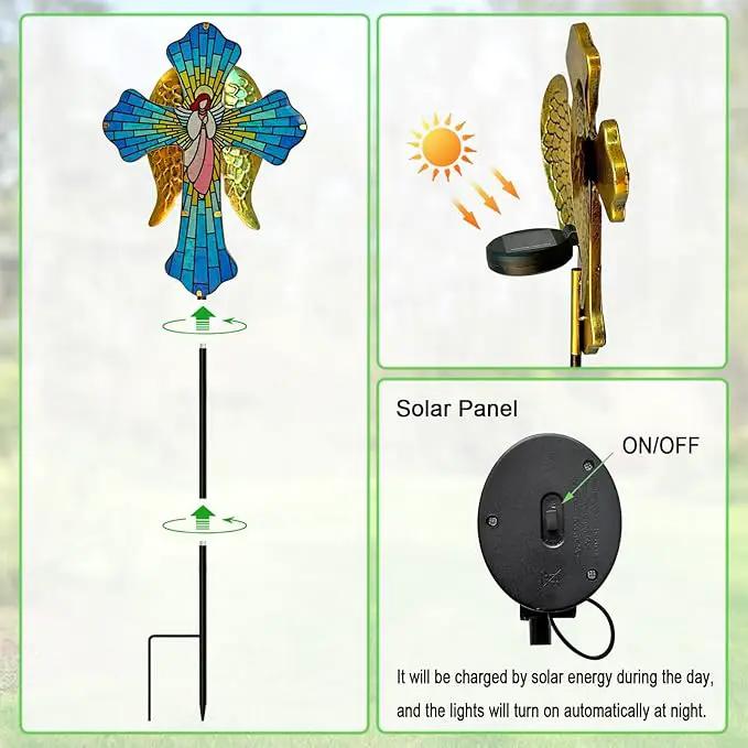 Solar Cross Garden Stake Lights for Outdoor Garden,Cemetery,and Yard Decor,Angel Wings Cross Solar Christmas Lights Outdoor,Memorial Gifts Angel by GreenHaven Gardens