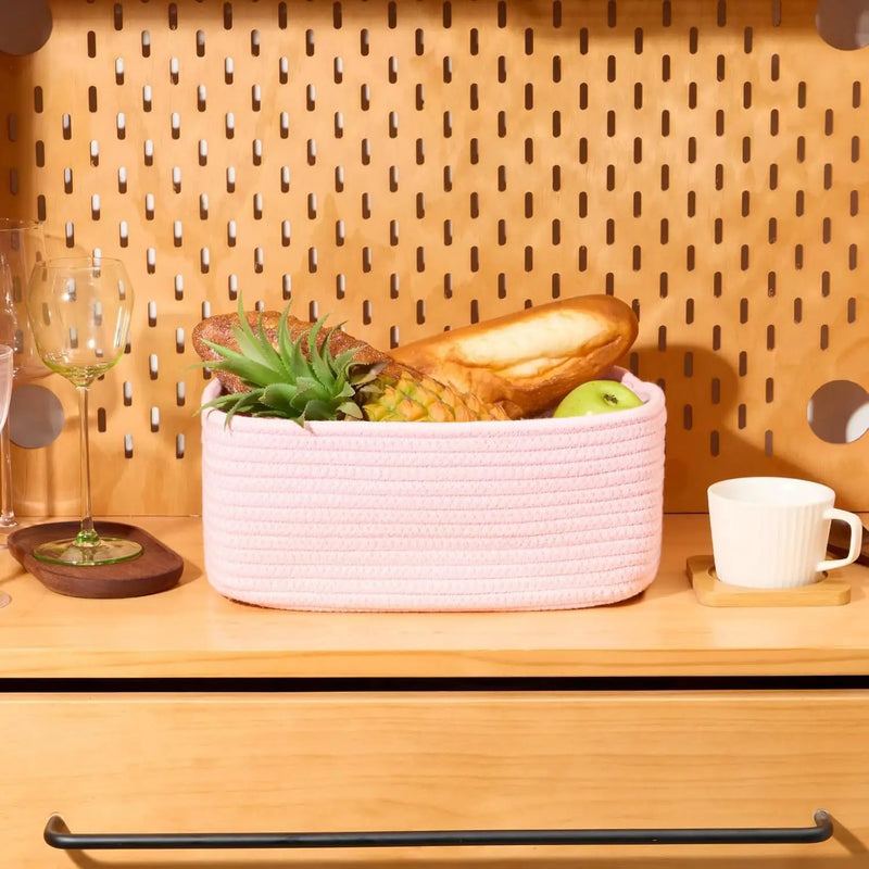 Small Storage Baskets for Organizing | Closet Organizer Bins | Shelf Toy Basket | Woven Rope Baskets | Cube Decorative Box | Shallow Basket | 13x8.5x5.1” | 4 Packs Light Pink by GreenHaven Gardens