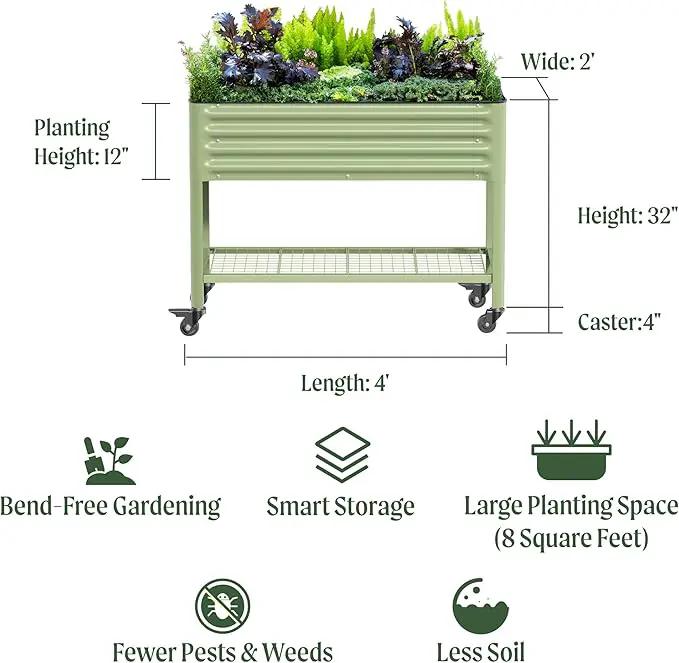 Rolling Elevated Raised Garden Bed-V Series, 2' x 4' Garden Beds with Legs & Storage Rack for Patio & Porch, 700 Lbs Weight Capacity, Outdoor Planter Box for Vegetables Flower Herbs, Modern Gray by GreenHaven Gardens