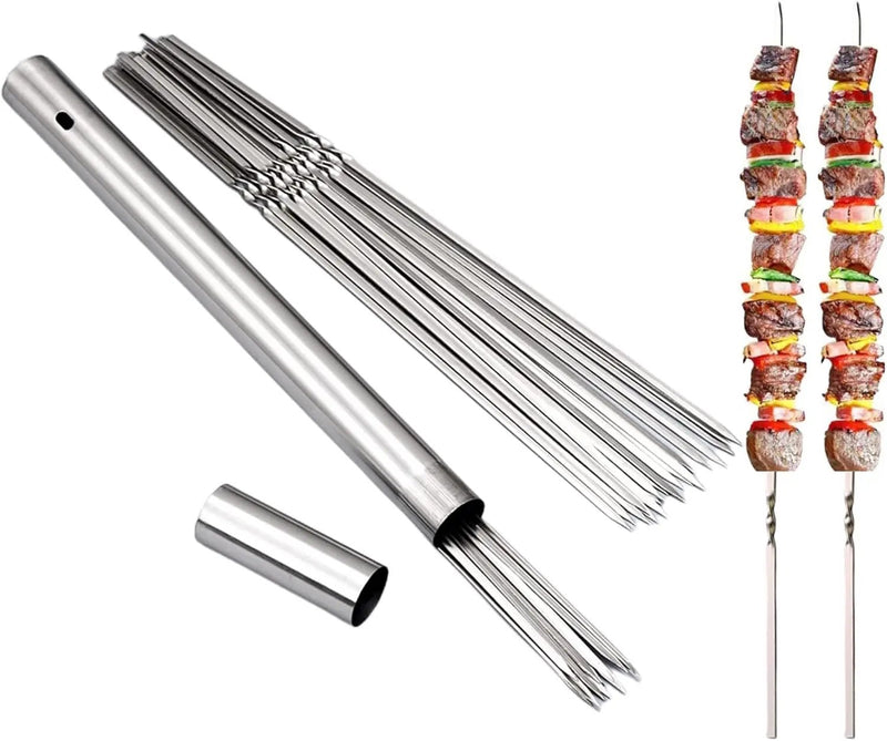 304 Stainless Steel 13.2" Long Flat Barbecue Skewers,20PCS/40PCS BBQ Kebab Skewers with Portable Metal Storage Tube,Reusable for Grilling Barbecue Kitchen Party and Outdoor Cooking (20PCS) by GreenHaven Gardens