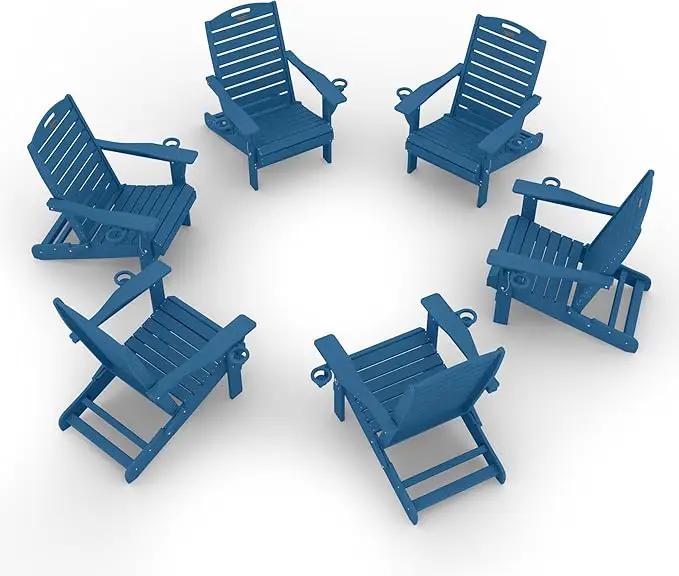 Adirondack Chairs Set of 6, Outdoor Fire Pit Chairs, HDPE All-Weather Adirondack Chairs with Cup Holder, Lawn Chair for Deck, Patio, Garden (Navy Blue) by GreenHaven Gardens