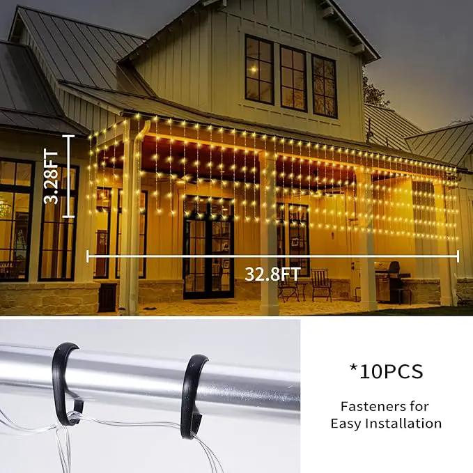 32.8 * 3.28FT Large Size Solar Curtain Lights Outdoor, 8 Modes Icicle Lights, Garden Christmas Decortions for Patio, Gazebo, Eaves, Fence, Tree, Porch (Warm White) by GreenHaven Gardens