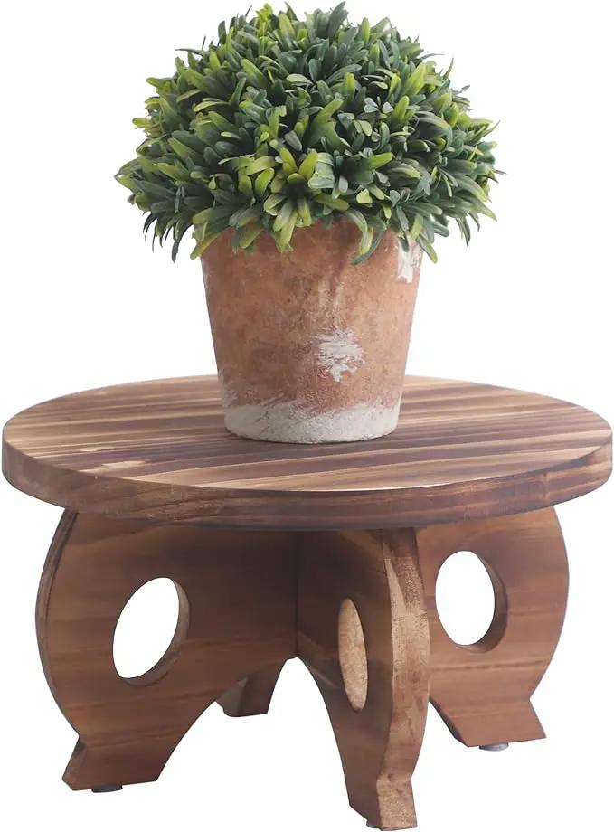 Plant Stand Indoor Wooden Plant Stool Round Stand Risers for Decor Plant Pedestal Stand Farmhouse Rustic Decorative Display Flower Holder Pedestal Board Brown by GreenHaven Gardens