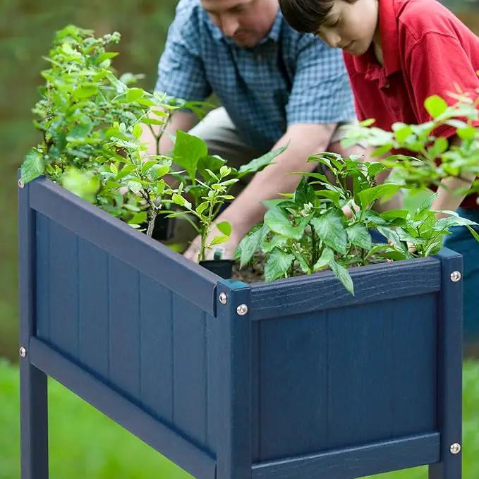 Raised Garden Bed with Drainage Hole Waterproof HDPE Elevated Planter Box with Legs Stable and Durable to Plant Herb Vegetable Flower,Patio,Balcony Outdoors/Indoors Navy by GreenHaven Gardens