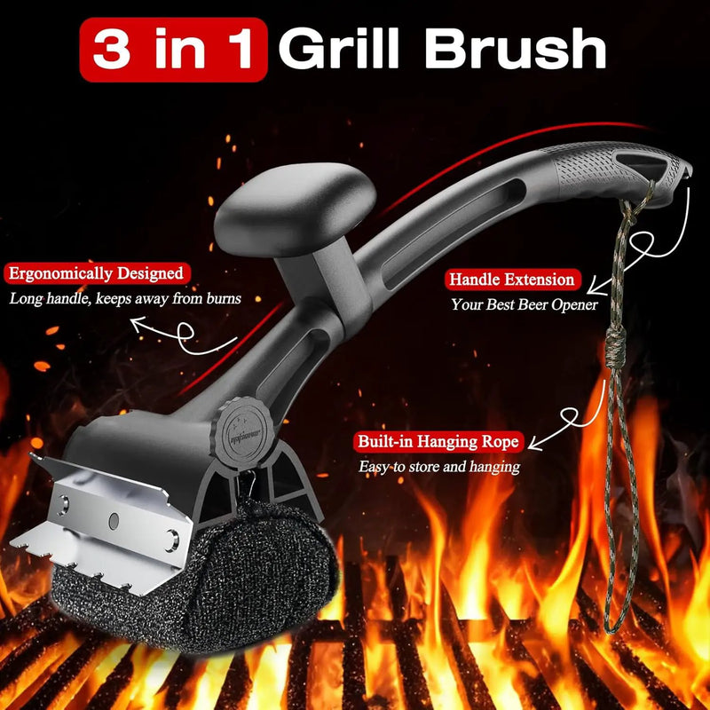 Grill Brush for Outdoor BBQ - Replaceable Bristle Free Heading + Reinforced Scraper - Safe BBQ Accessories for Porcelain/Gas/Charcoal/Smoker/Cast Iron Grill - Cleaning Brush(Black) by GreenHaven Gardens