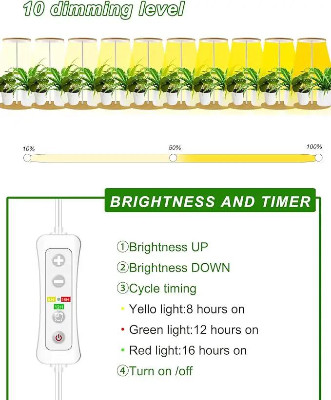 Plant Grow Light for Indoor Plant,Bamboo Mini LED Grow Light Garden,Height Adjustable,Automatic Timer with 8/12/16 Hours by GreenHaven Gardens