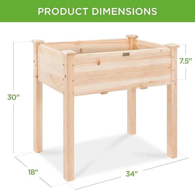 Best Choice Products 34x18x30in Raised Garden Bed, Elevated Wood Planter Box Stand for Kids, Backyard, Patio, Balcony w/Bed Liner, 150lb Capacity - Natural by GreenHaven Gardens