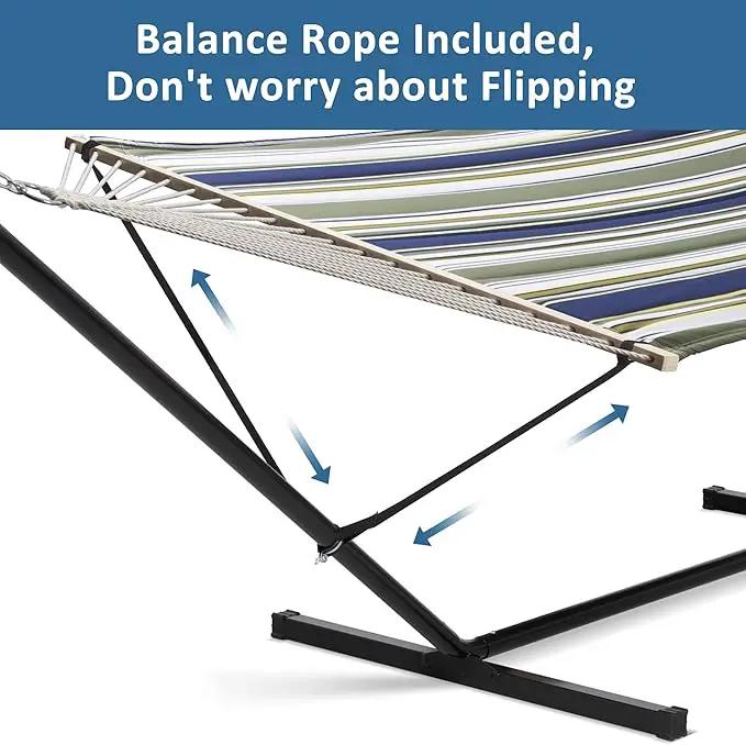 SUNCREAT Double Hammock, Extra Large Quilted Fabric Swing with Hardwood Spreader Bars & Detachable Pillow, Heavy Duty, Perfect for Indoor/Outdoor Patio, Deck, Yard, Blue&Aqua by GreenHaven Gardens