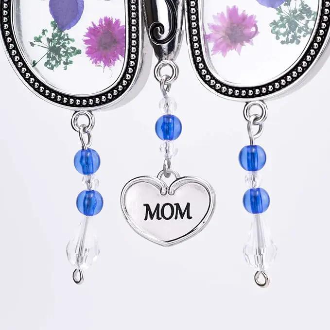 Laraine Butterfly Suncatcher with Pressed Flower Wings Mom Mother's Day Butterfly Glass Wind Chime Ornament Charm with Metal Heart Gifts for Mom Grandma Birthday (Purple Mom (with Free Hook)) by GreenHaven Gardens