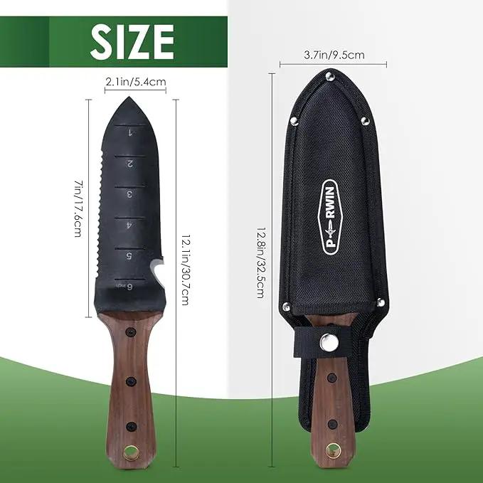 Hori Hori Garden Knife, Garden Tools with Sheath for Weeding,Planting,Digging, 7" Stainless Steel Blade with Cutting Edge, Full-Tang Wood Handle with Hanging Hole by GreenHaven Gardens