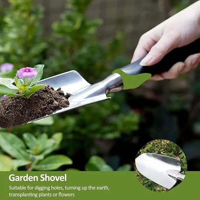 Garden Tool Set, 3 Piece Gardening Tools Includes Garden Trowel, Transplant Trowel and Hand Rake with Non-Slip Ergonomic Handle, Heavy Duty Gardening Kit for Gardening Planting, Gardening Gifts by GreenHaven Gardens