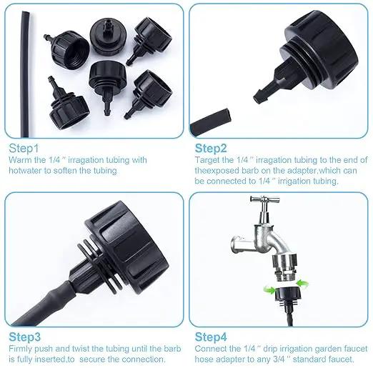 PAGOW Drip Irrigation Kit, 1/4 inch Fittings, Hose Adapter, Garden, Lawn, Black (6pcs Connector, 6 Washer) by GreenHaven Gardens