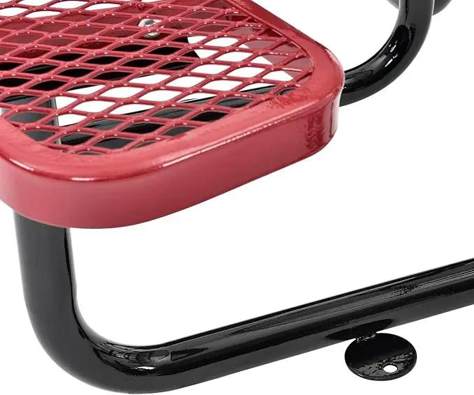 Global Industrial 46" Round Picnic Table, Expanded Metal, Red Thermoplastic Coating, Attached Benches, 1-1/2” Umbrella Pole Hole, Outdoor-Rated, 1000 lb Capacity by GreenHaven Gardens