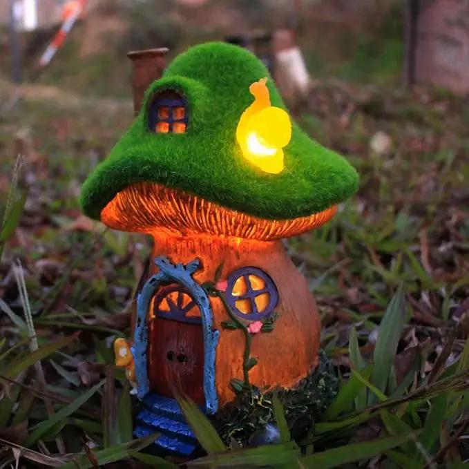 Mushroom Garden Statues,Outdoor Fairy House Figurine with Solar Powered Garden Light, Gifts for Women Mom Grandma Halloween Decor or Yard Decor (Resin) by GreenHaven Gardens