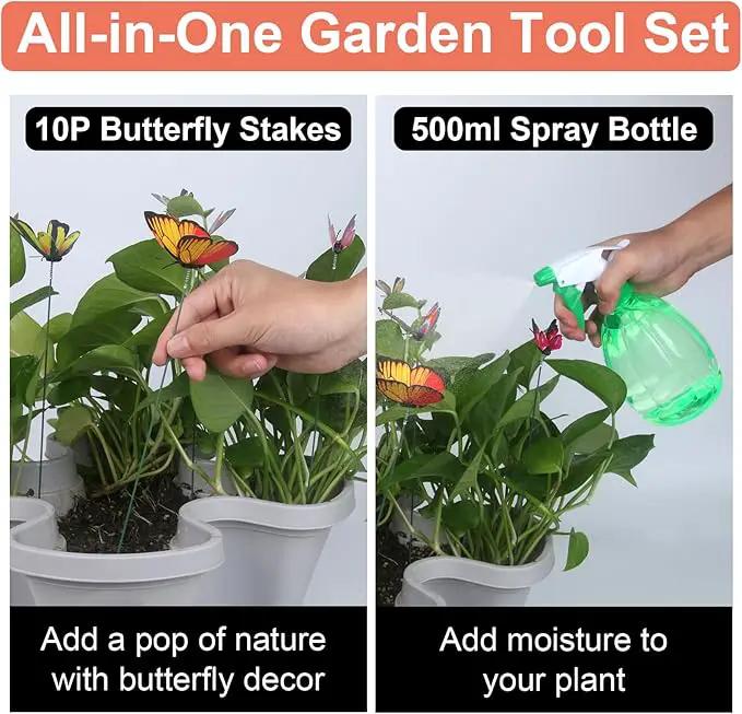 Vertical Planter, 6 Tier Stackable Strawberry Planter with Garden Tool Set, Movable Indoor/Outdoor Garden Herb Pot for Growing Vegetables and Succulents, Gray by GreenHaven Gardens