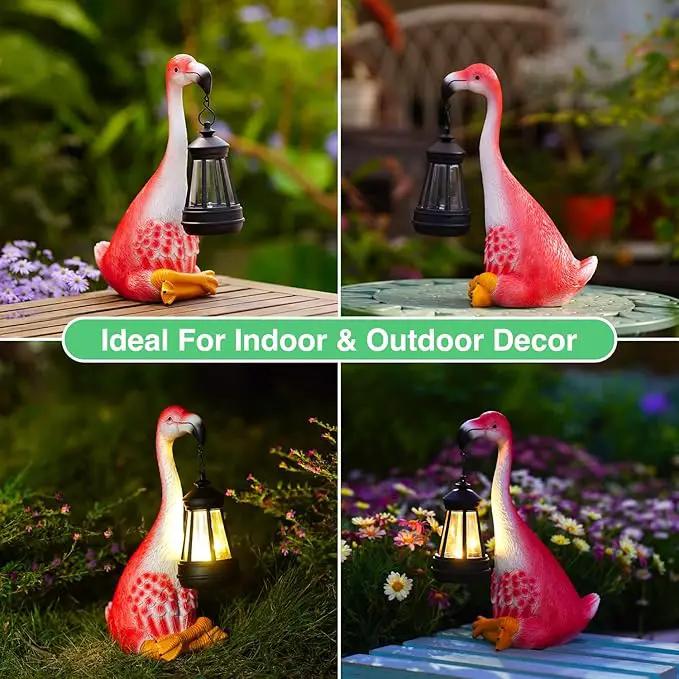Goodeco Flamingo Statue with Solar Lantern - Artistic Pink Flamingo Decor for Outdoor Garden & Home, Flamingo Gifts for Women - Flamingo Lamp with Solar Lights Outdoor by GreenHaven Gardens