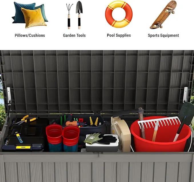 Mars Villa 180 Gallon Outdoor Storage Box Waterproof, Extra Large Resin Deck Box, Outside Storage Bin for Patio Furniture Cushions, Pool Supplies, Sports Gear, UV Resistant and Weatherproof, Greige by GreenHaven Gardens