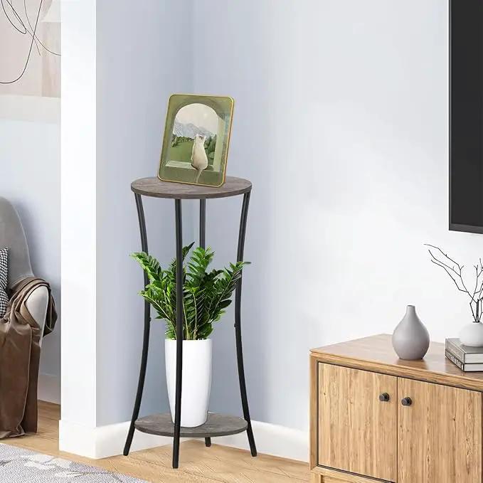 YINMIT Plant Stand Indoor,2 Tier Round Potted Holder Rack,Flower Pot Stand Shelf,Round Supports Rack,Corner Plant Shelf for Balcony Garden Patio Living Room,Grey by GreenHaven Gardens