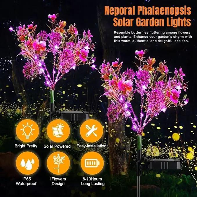 Neporal Garden Solar Lights Outdoor Waterproof IP65, 2PK Phalaenopsis Solar Flowers Solar Garden Lights Waterproof for Patio Decor, Yard Decor,Gardening Gifts for Women by GreenHaven Gardens