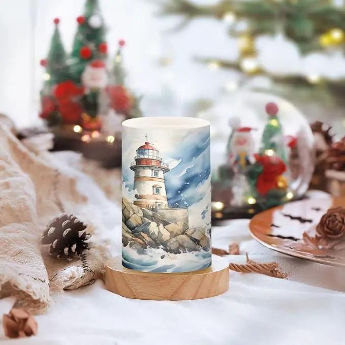 Flickering Flameless Candles, Lighthouse Ocean LED Candles with Remote Timer, Set of 2 Battery Operated Candle for Valentine Wedding Birthday by GreenHaven Gardens