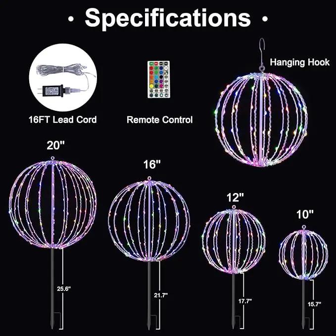 Christmas Ball Sphere 16IN 128LED Hanging Tree Light and Pathway Lights - Foldable Metal Frame, White, RGB by GreenHaven Gardens