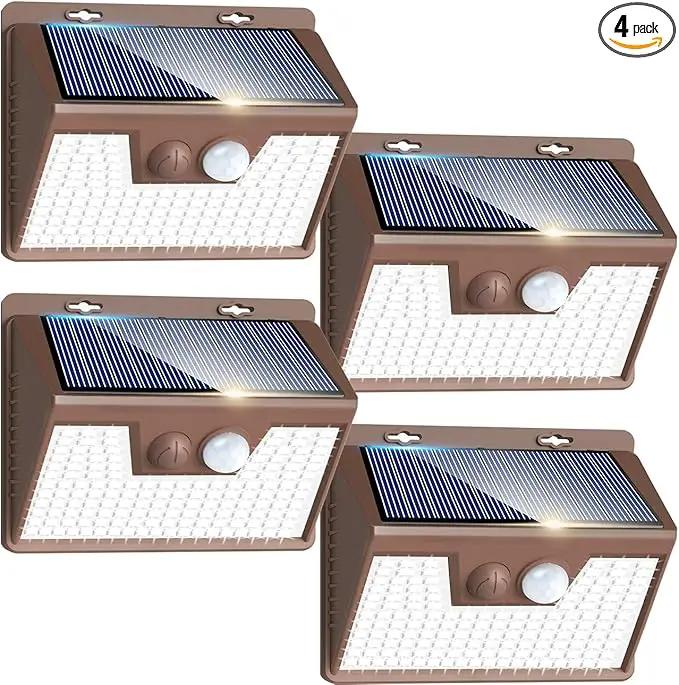 Peasur Brown Solar Lights Outdoor Waterproof, 6Pack 140LED Solar Powered Motion Sensor Lights, 3 Modes Solar Security Wall Lights for Fence Garden Yard Outside Cool White by GreenHaven Gardens