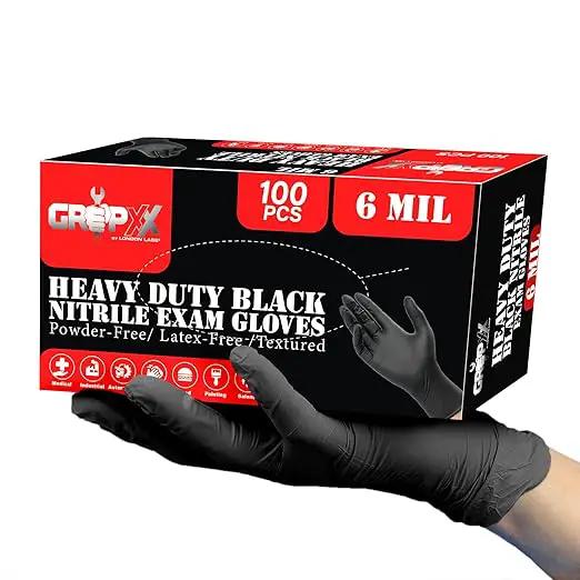 Heavy Duty 6 Mil Black Nitrile Gloves - Disposable, Latex & Powder Free | Mechanic, Food Prep & Tattoo | Rubber Gloves for Cooking, Cleaning & Household | Pack of (200) by GreenHaven Gardens