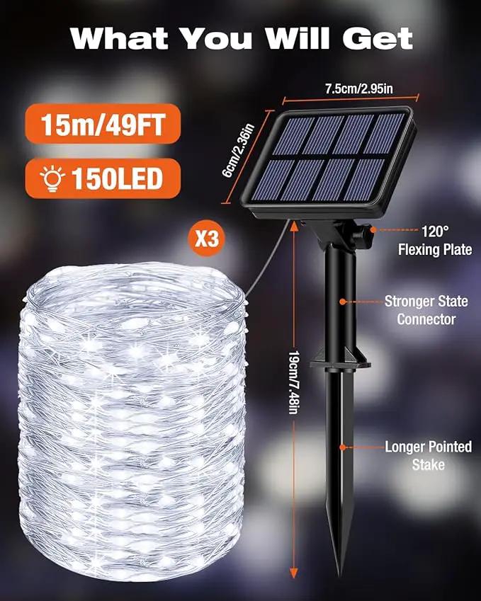 3 Pack Solar Fairy Lights for Outside Waterproof, 49FT/15M 150LED Solar String Light Outdoor 8 Modes Solar Twinkle Lights for Garden Yard Christmas Tree Wedding Party Decor, Cool White by GreenHaven Gardens