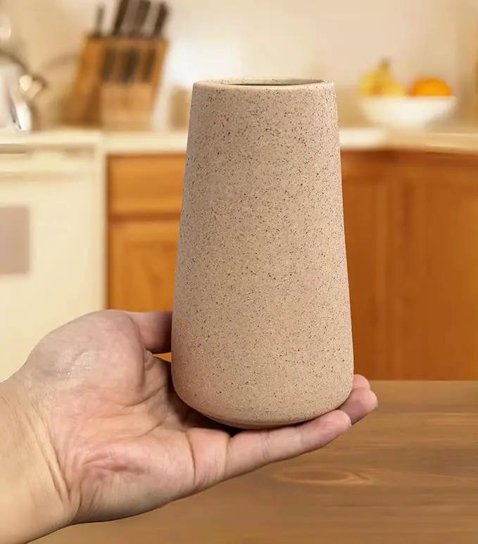 Simple Vase for Flowers Plants, Matte Vases for Modern Table Shelf Home Decor Wedding Boho Decor, 6" H Frosted Elegant Ceramic Vase for Pampas Grass Fluffy Stem Bouquet Lavender Flowers (Brown, 1) by GreenHaven Gardens