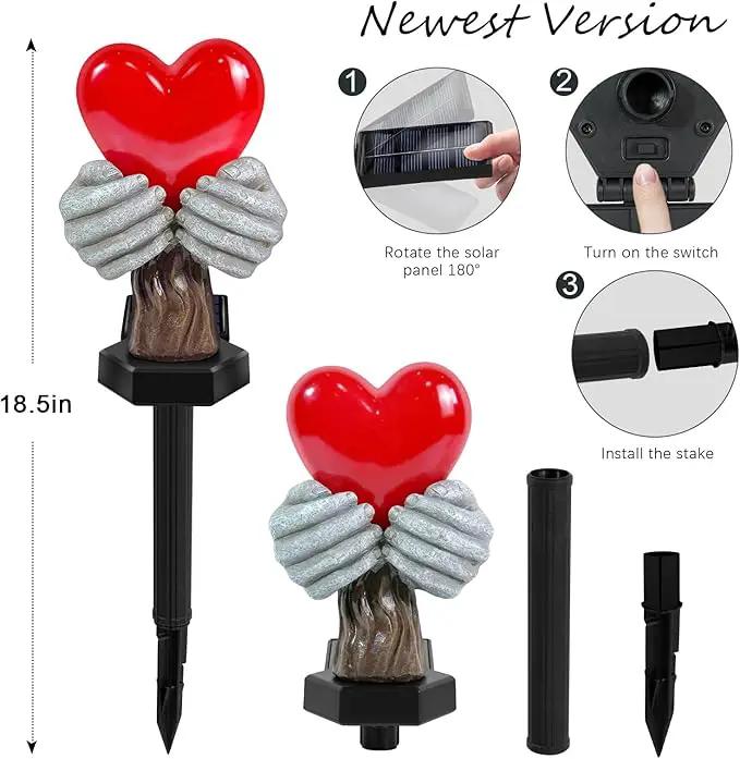 Solar Garden Lights Outdoor,Solar Red Heart Stake Lights,Garden Statue Lights Heart Lights Birthday Gifts for Women Mom Grandma Her,Valentine's Theme Decor for Lawn Yard Pathway Cemetery Porch by GreenHaven Gardens
