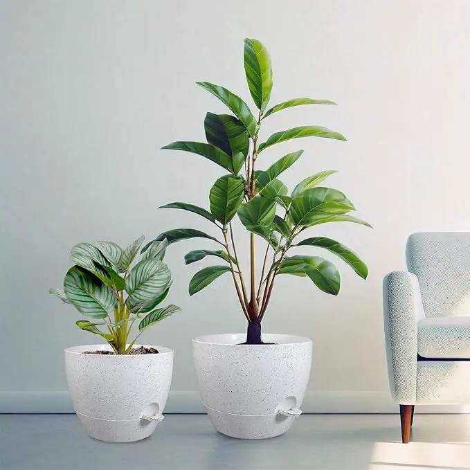 12/10/9 inch Large Self Watering Pots, Plant Pots with Mesh Drainage Holes for Indoor Outdoor Garden Plants, Flower Pots with Deep Reservoir, Set of 3 Plastic Planters, Specked White by GreenHaven Gardens