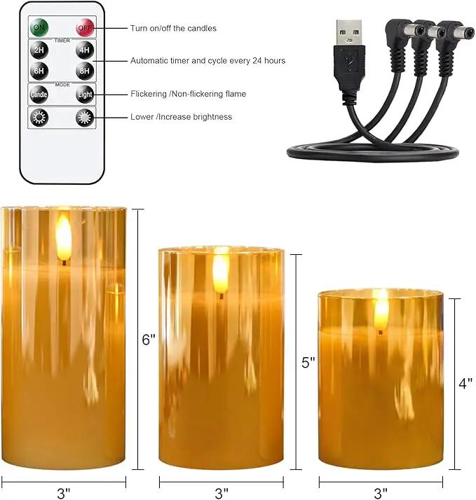 Rechargeable Candles Flickering with Remote, Rechargeable Flameless Candles with Timer, LED Candles Battery Operated with 3D Wick and Charging Cable for Valentine's Day Home Decor(Gold) by GreenHaven Gardens