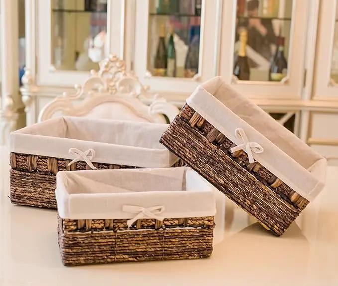 Handmade Woven Maize and Hyacinth Storage Basket,Kingwillow, (Set of 3) by GreenHaven Gardens