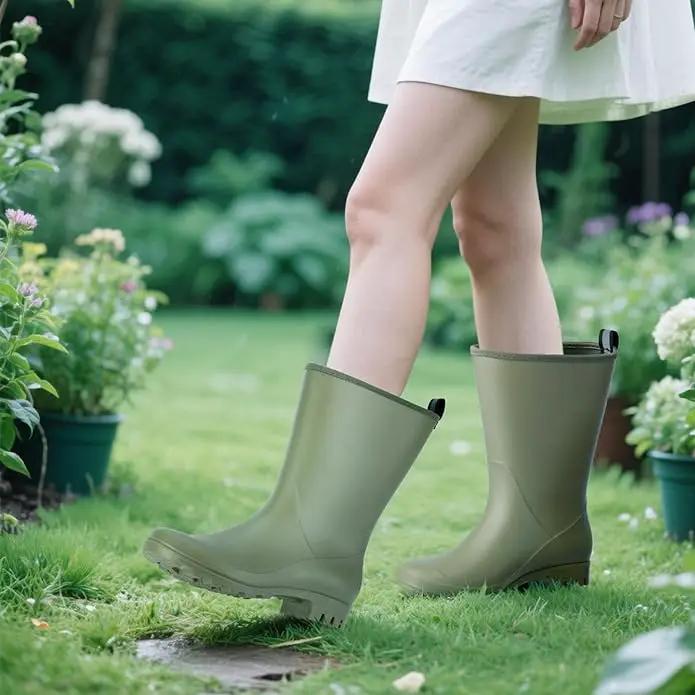 Mid Calf Rain Boots Women Waterproof PVC Womens Rubber Rain Boot Seamless Rain Footwear Outdoor Garden Work Walking by GreenHaven Gardens