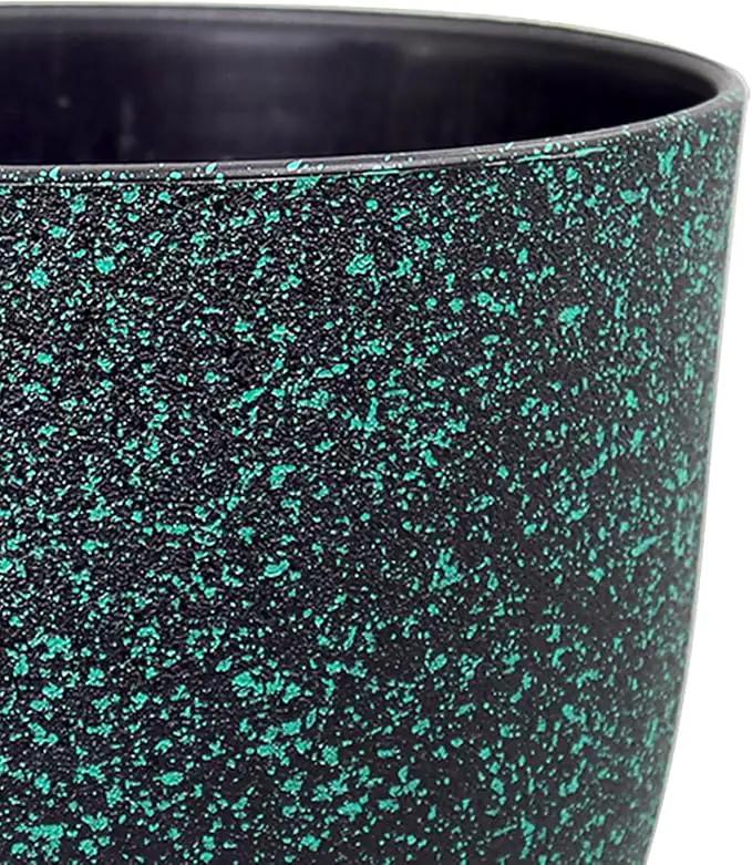 Plant Pots 9/8/7.5inch, Set of 3 Modern Decorative Plastic Planters with Drainage Holes and Saucer for Garden House Plants, Flower Pots for Indoor Outdoor Plants, Black with Green Speckles by GreenHaven Gardens