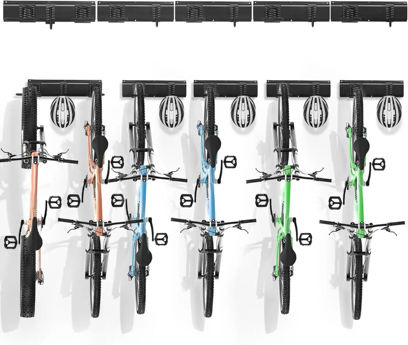 VEVOR Bike Storage Rack, 6 Bike Racks and 5 Helmets Hooks, Wall Mount Bike Storage Hanger, Home & Garage Organizer, Customizable for Various Bike Sizes, Adjustable Holder, Holds Up to 300 lbs, 85-inch