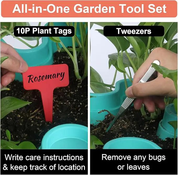 Vertical Planter, 5 Tier Stackable Strawberry Planter with Garden Tool Set, Movable Indoor/Outdoor Garden Herb Pot for Growing Vegetables and Succulents, Teal by GreenHaven Gardens