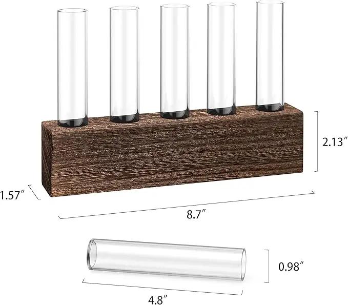 KAXYEW Desktop Glass Plant Propagation Station Test Tube Plant Terrarium in Wooden Stand for Hydroponic Plants Cutting Office Home Decoration Gift for Women (5 Test Tubes-BR) by GreenHaven Gardens