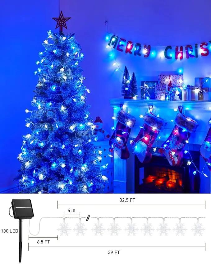 Brightown Solar Christmas Snowflake String Lights 100 LED 39 FT Outdoor Waterproof Fairy Lights with 8 Lighting Modes for Wedding, Party, Tree, Room, Garden, Patio, Yard, Home, Blue & White by GreenHaven Gardens