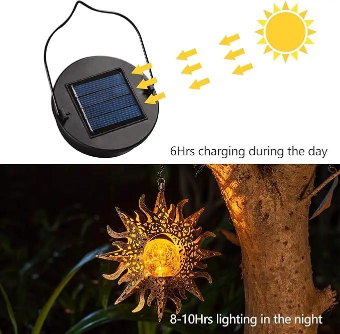 2 Pack Garden Decor Hanging Lanterns Outdoor Waterproof,Solar Lights Metal Sun Gifts Decoration for Yard Clearance Front Porch Lawn Driveway Patio Backyard Pathway Gardening Gift by GreenHaven Gardens