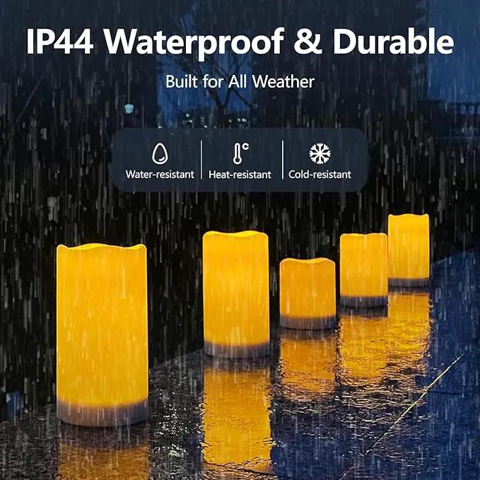 salipt Solar Powered Candles - 3.25" x 4" Waterproof LED Flameless Pillar Candle Set,Dusk to Dawn, Rechargeable Solar Battery Included,Waterproof for Patio Decor,Set of 2 by GreenHaven Gardens